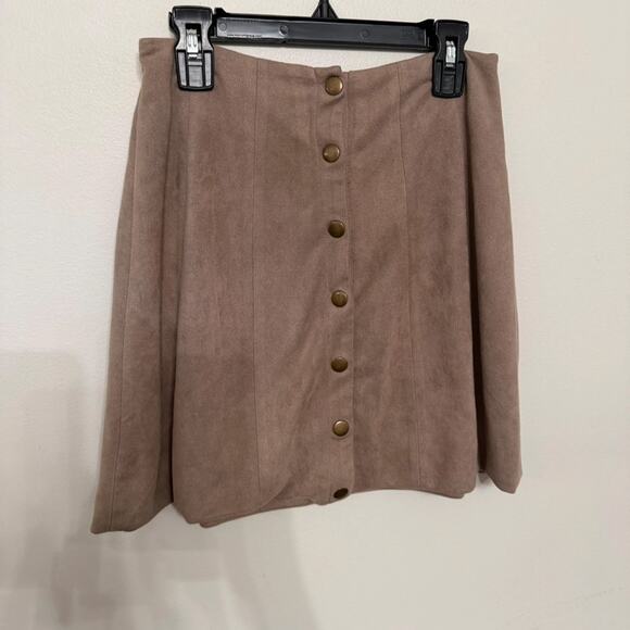 Brown Altard State Faux Suede Button Mini Skirt - Picture 1 of 2